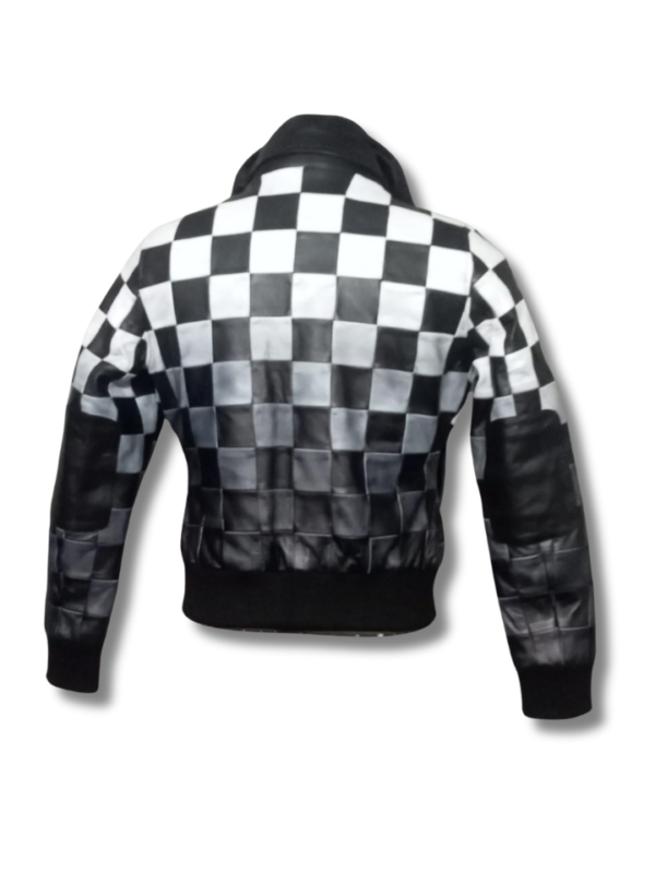 Futuristic Black And White Checkerboard Classic Bomber Jacket Men Zippered Winter Coat Windbreaker Tops With Pocket Outwear - Image 2
