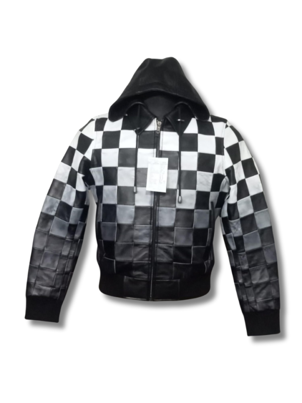 Futuristic Black And White Checkerboard Classic Bomber Jacket Men Zippered Winter Coat Windbreaker Tops With Pocket Outwear