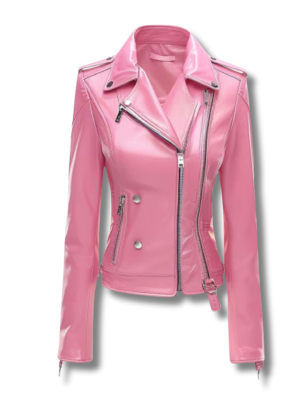 Women's Leather Biker Jacket, Notch Collar, Studded Shoulders, Genuine Leather Jacket For Women
