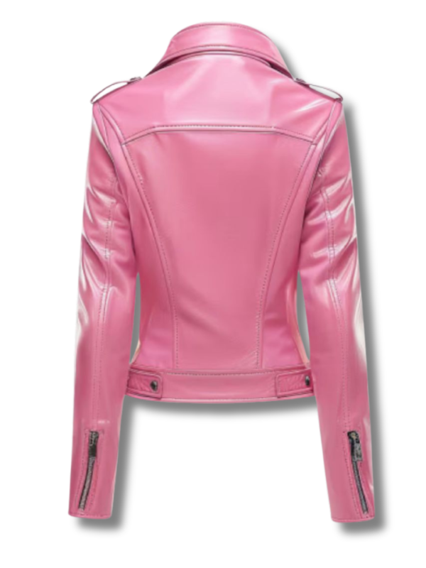 Women's Leather Biker Jacket, Notch Collar, Studded Shoulders, Genuine Leather Jacket For Women - Image 2