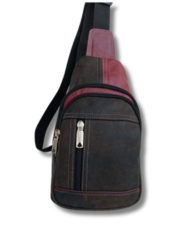 Men's Chest Bag Men's Casual Trend Shoulder Bag Leather Messenger Bag for Travel Hiking Running(Brown,Gray,Red,Black) - Image 3