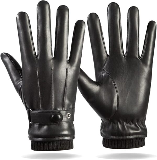 Winter Warm Touchscreen Leather Gloves Adjustable Thermal Driving PU Leather Gloves